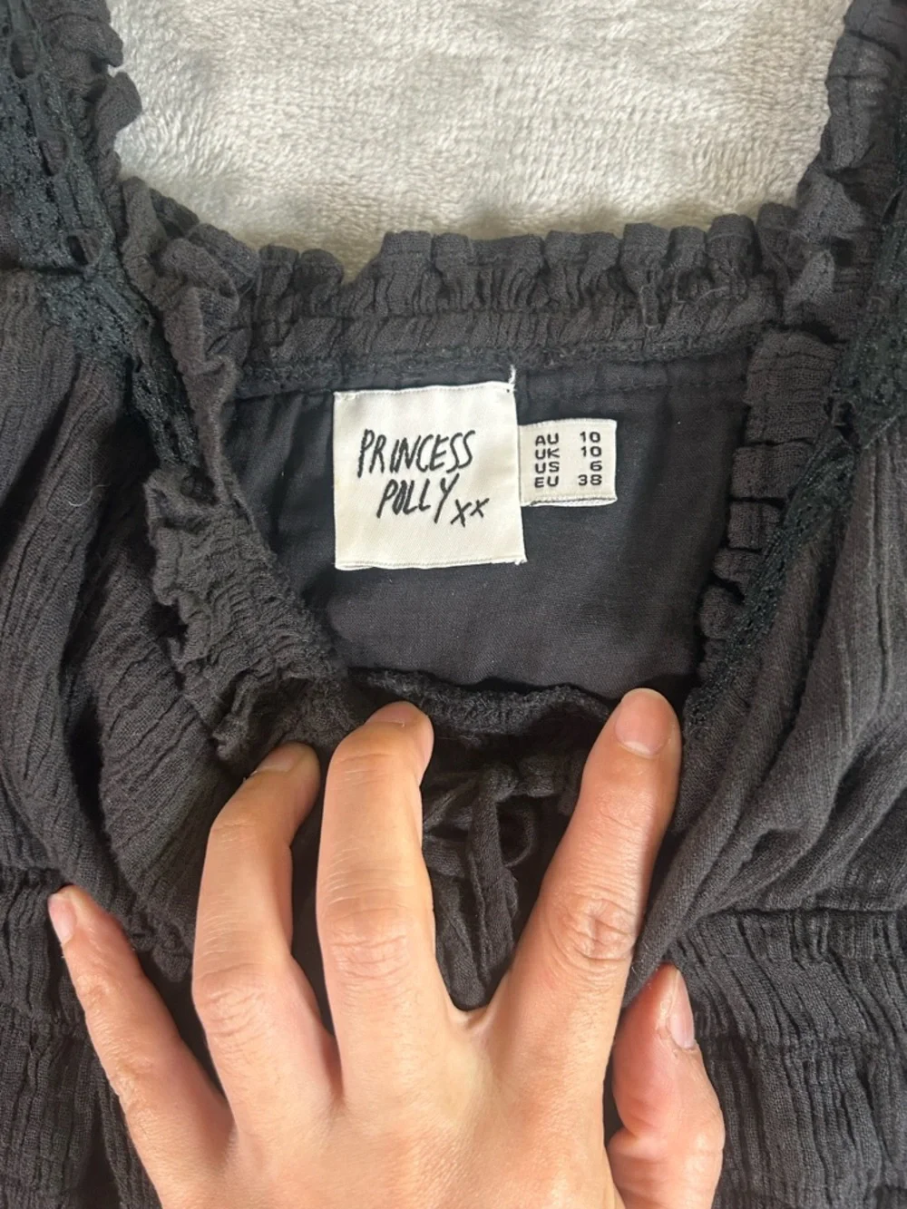 Princess Polly Black Smocked Square-Neck Crop Tank Top - Picture 2 of 7